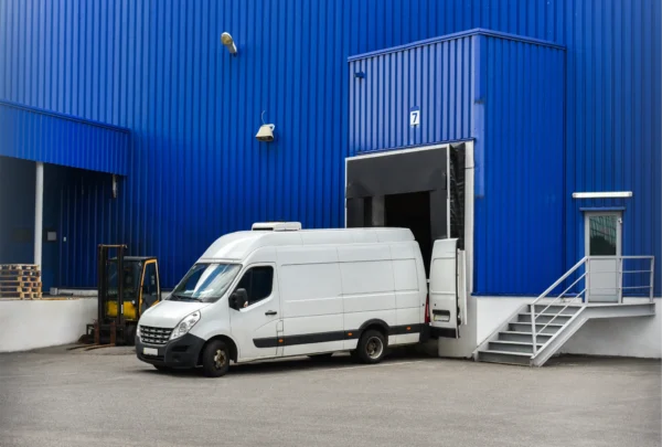 White van at storage facility