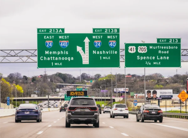 Busy traffic on a multi-lane highway